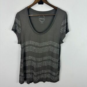 INC Studded Top XL Gray Scoop Neck Tee Indie Sleaze Glam Rock Festival Y2K